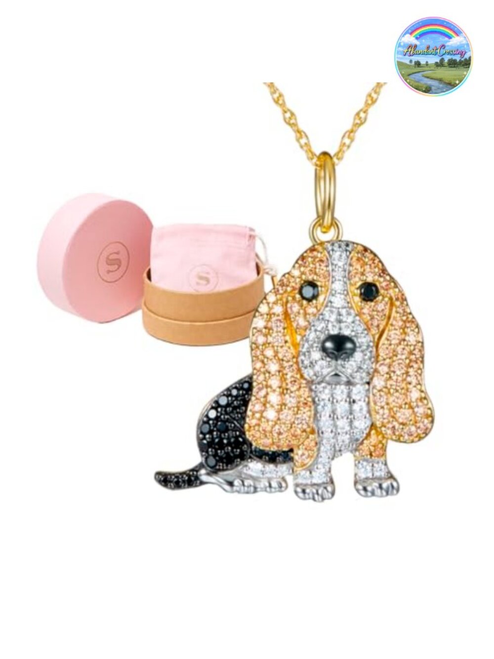 18K Yellow Gold Plated Sterling Silver Basset Hound Pendant Necklace for Women